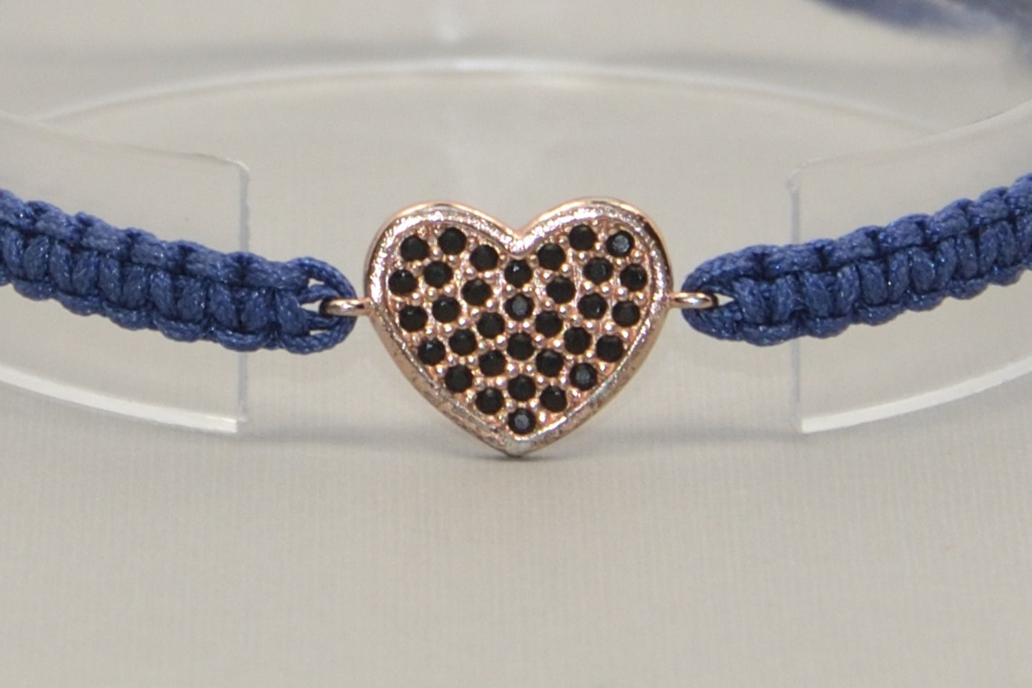 Heart Black Cubic Zirconia Woven Bracelet